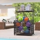 preview thumbnail 9 of 25, Outsunny Wicker Pool Float Storage Organizer, PE Rattan Pool Float Holder with Basket Shelf Towel Bars, Rolling Pool Caddy