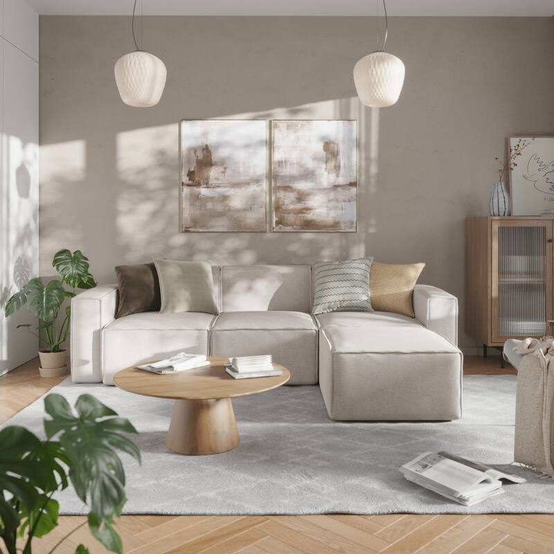 Contemporary 4 Piece Modular Sectional Sofa with Ottoman - Cream
