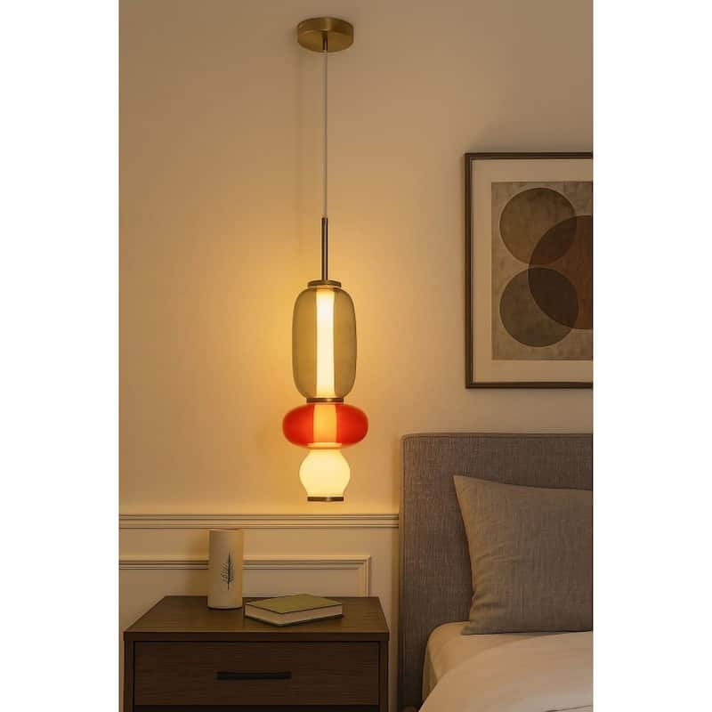 1-Light Gold LED Single Pendant With A Multi-color glass shade