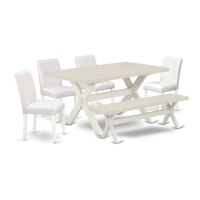 HomeStock 6-Pc Natural Oak Finish Solid Wood Top dining Table with 1-Bench and 4-Chairs