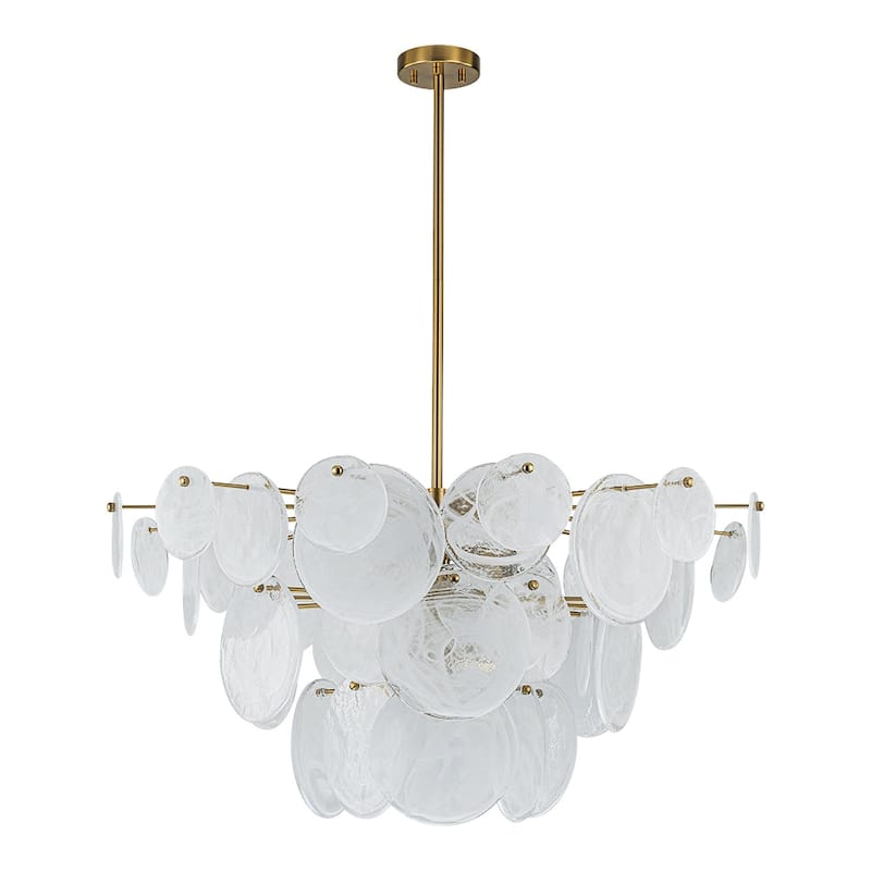 9-Light Modern Tiered Cloud Glass Discs Chandelier - Burnished Brass - 37.4in