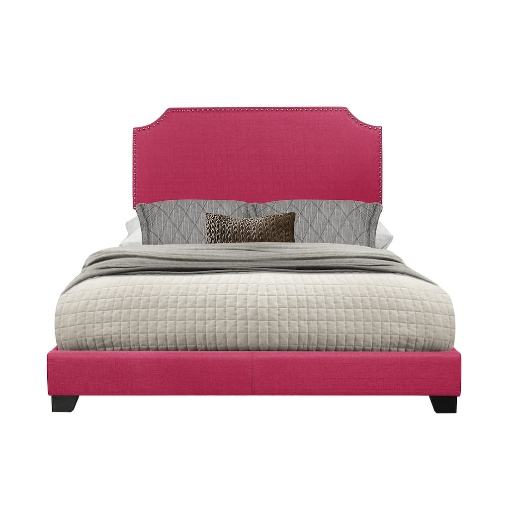 Wyman Pink Fabric Upholstered Panel Bed