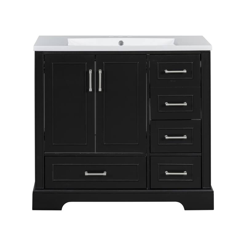 36 inch Solid Wood Traditional Bathroom Vanity with Ceramic Sink and Four Drawers