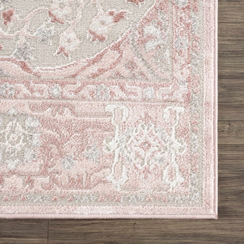 Hauteloom Calum Living Room, Bedroom Area Rug - Farmhouse - High Pile - Pink,Gray - 7'9" x 9'6"
