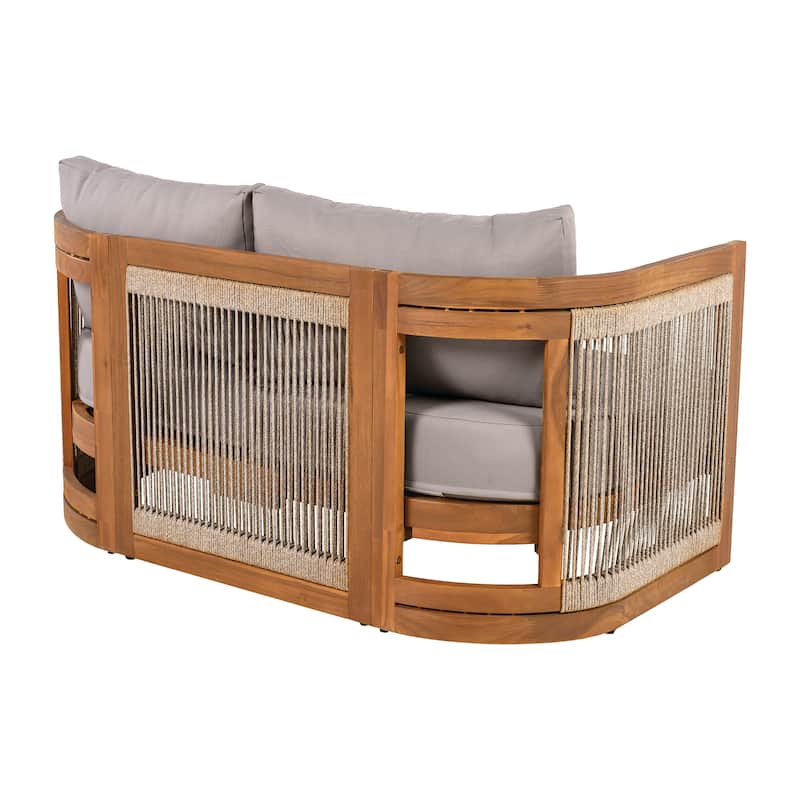 Christopher Knight Home - Outdoor 8-Piece Acacia Wood Patio Conversation Set with Rope Weave and Slatted Coffee Tables