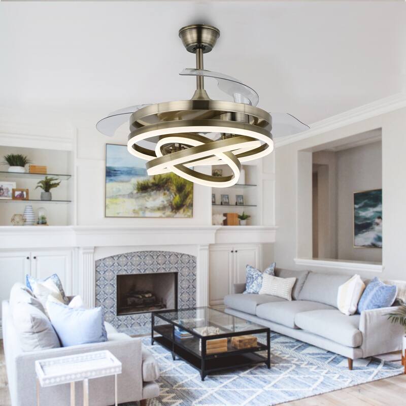 Bella Depot 42" Modern Retractable Ceiling Fan DIY Shape 6-Speed Reversible Ceiling Fan with Dimmable LED Light and Remote