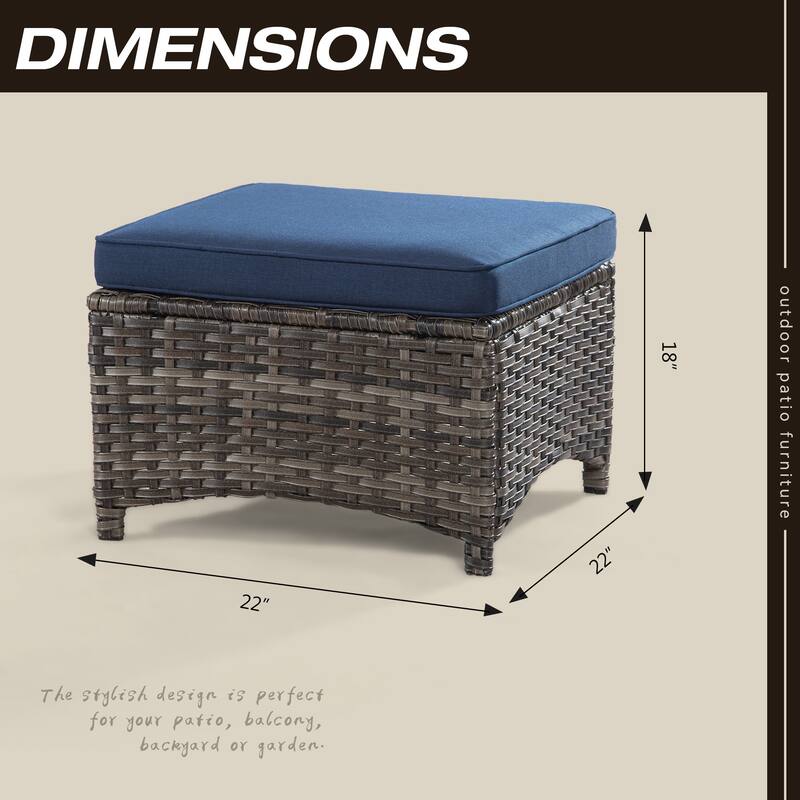 Cozywor 2-Piece Wicker Outdoor Patio Ottoman Set with Cushions