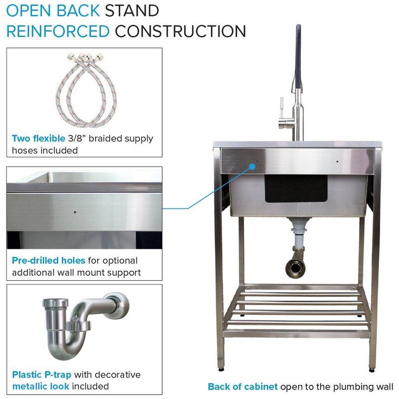 Transolid TRS_TFH-2522 25" Free Standing Single Basin Stainless Steel