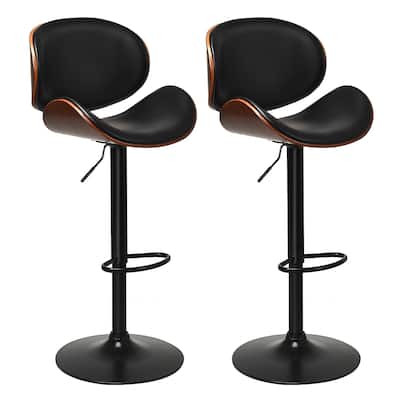 Costway Set of 2 Bentwood Barstool Mid-Century Adjustable Swivel PU