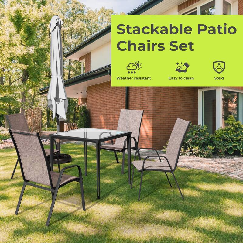 2-Pieces Stackable Black Steel Frame Stationary Dining Chair Dining Chairs Set