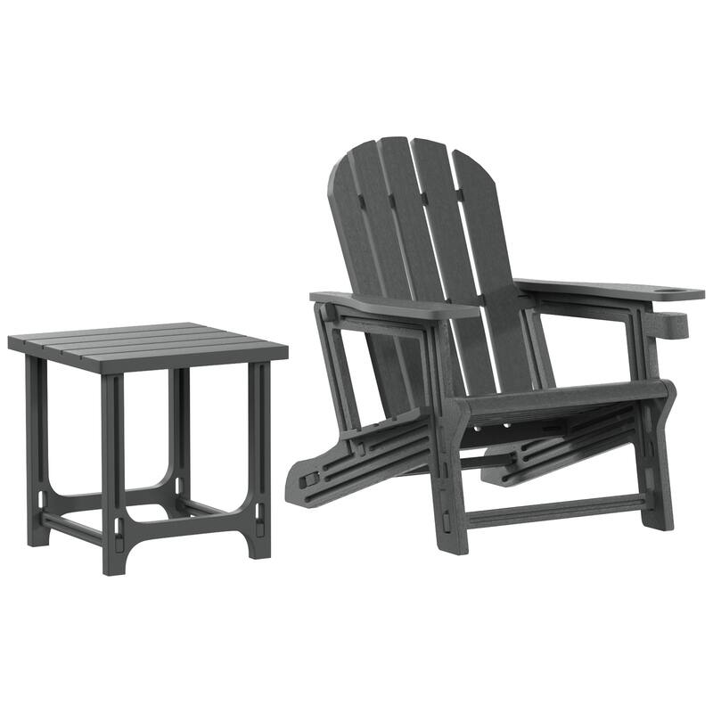Polytrends Coastline Outdoor Poly Adirondack Chair with Side Table - Gray