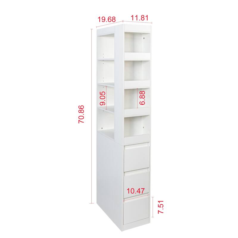 70.87" H Display Storage Cabinet,4-Tier Shelf,3 Side Drawers & 4 small display shelves,Modern Wooden Tall Bookshelf Bookcase