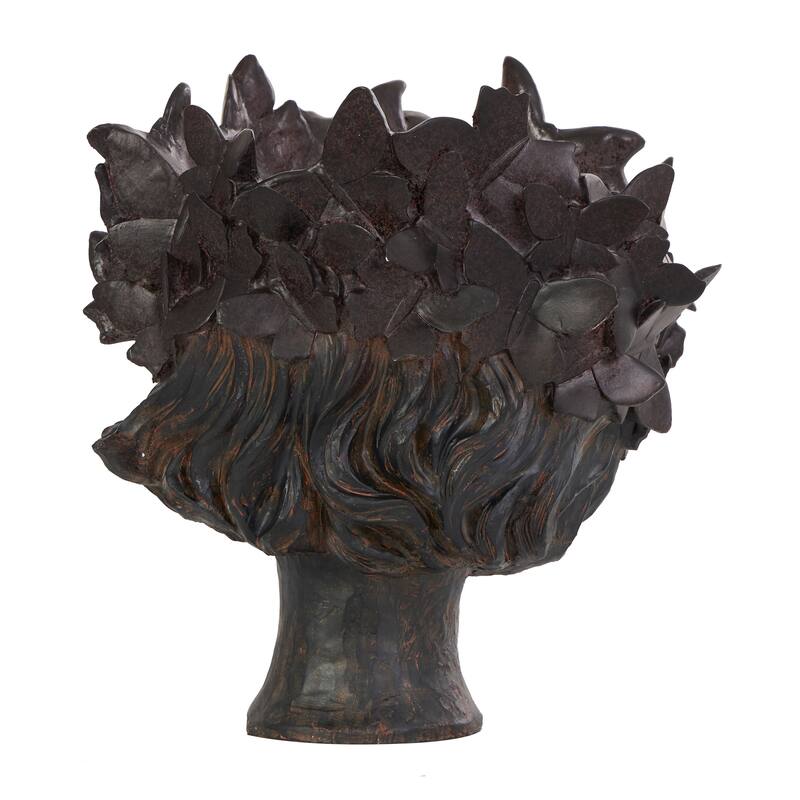 Bronze Resin Head Woman Indoor Outdoor Planter with Wide Opening and Butterfly Accents