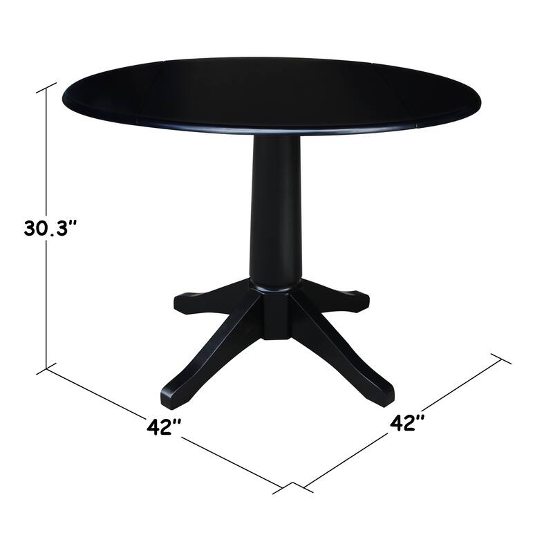 Round Dual Drop Leaf 42" Pedestal Table - Black