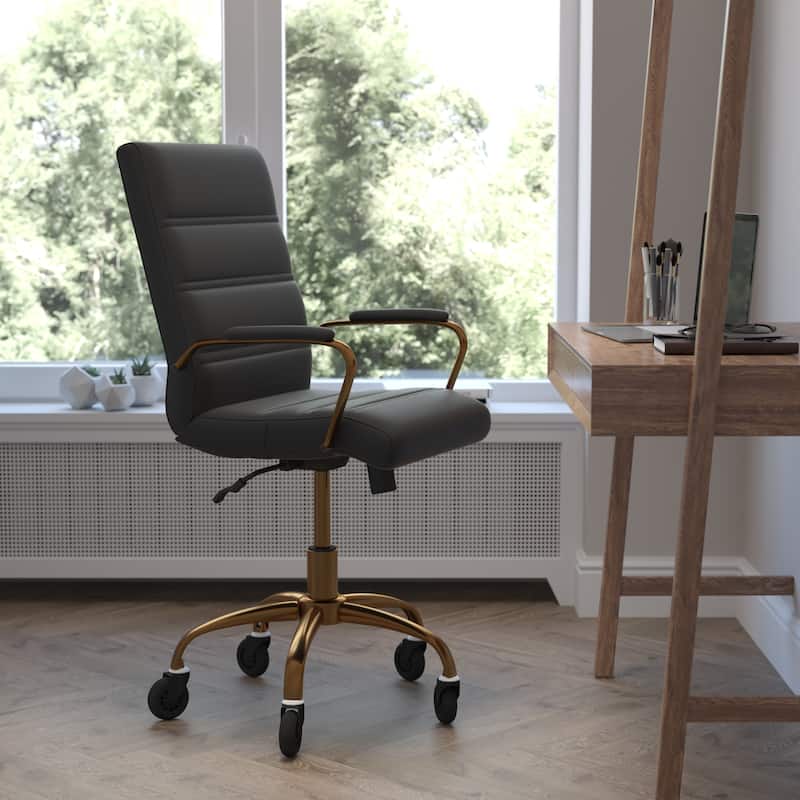 Executive Chair on Skate Wheels - Black LeatherSoft/Gold Frame