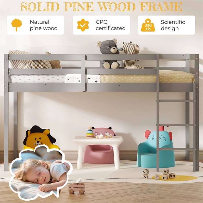 Solid Wood Toddler Platforms Loft Bed Twin Size With Stairs