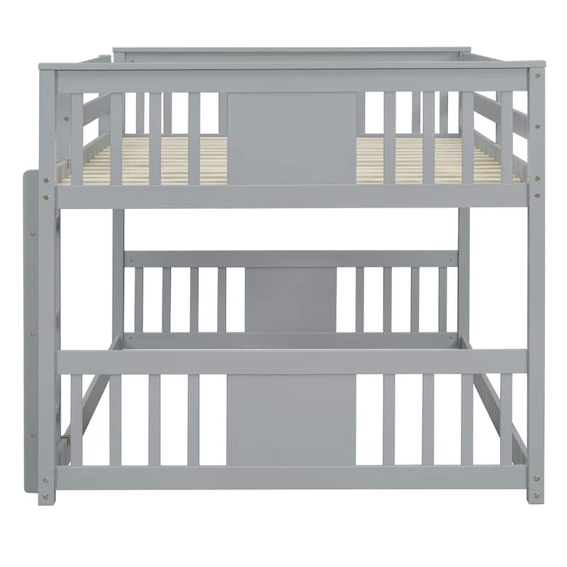 Wood Frame Bed Full Over Full Bunk Bed wLadder, Full-length Guardrail