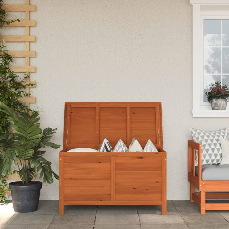 vidaXL Patio Storage Box with Lid for Outdoor Garden Furniture Solid Wood Fir - 39" x 19.5" x 23" - Brown