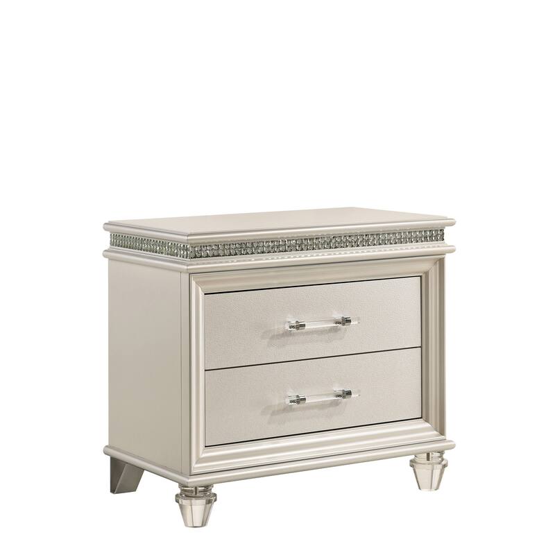 Butler Glam Pearl White Solid Wood 2-Drawer Nightstand by Silver Orchid - Pearl White
