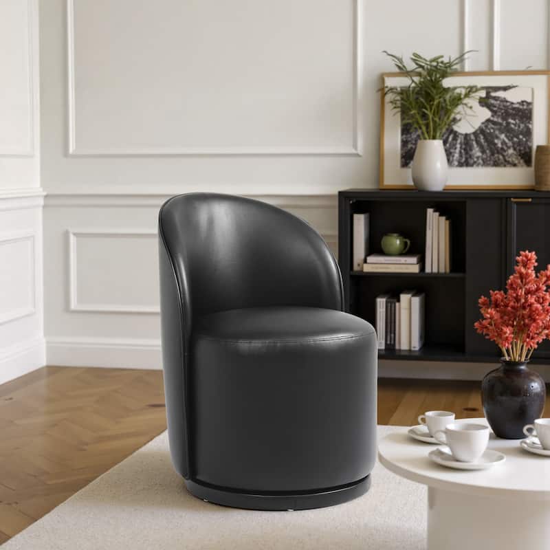 Modern Armless 360-Degree Swivel Dining Chair Barrel Chair - SINGLE - BLACK LEATHER