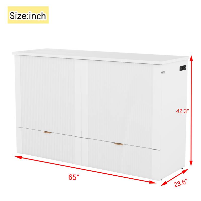 Murphy Bed with Pulley Structure Design,Drawer and USB Ports for Bedroom