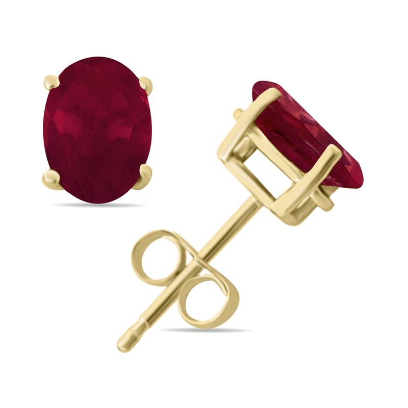 Marquee 4.00CTW All-Natural Genuine 8x6 mm, Oval Ruby earrings set in 14K Yellow gold