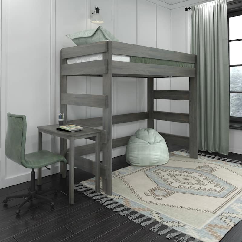 Max and Lily Farmhouse Twin-Size High Loft Bed with Desk - Driftwood
