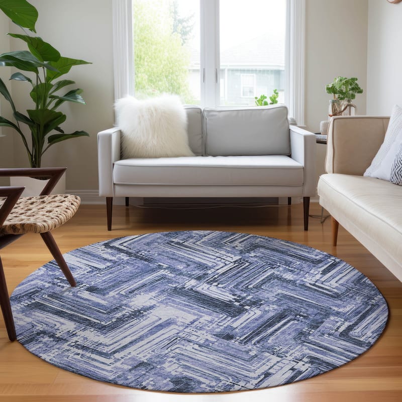 Machine Washable Indoor/ Outdoor Chantille Modern Chevron Rug - Blue - 8' x 8'