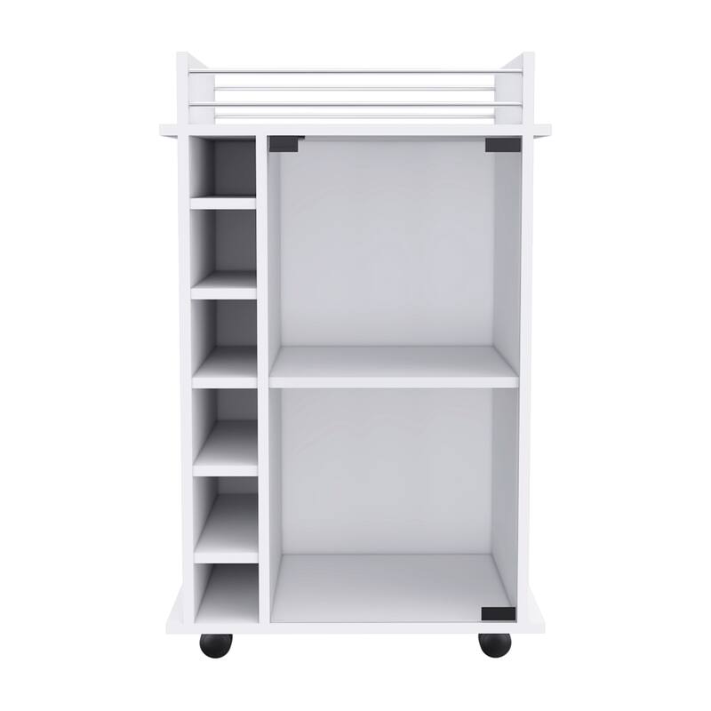 Dukat Bar Cart,Two Shelves, Six Built-in Wine Rack, Four Casters -White