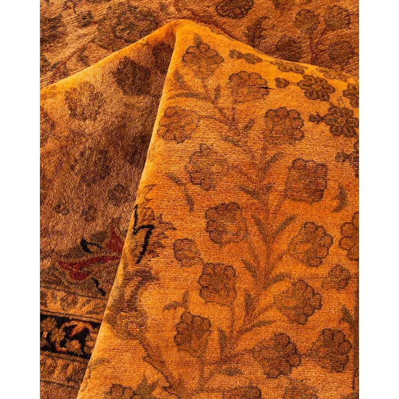 Overton Handknotted Wool Vintage Inspired Contemporary Overdyed Brown Area Rug - 15' 9" x 10' 2"