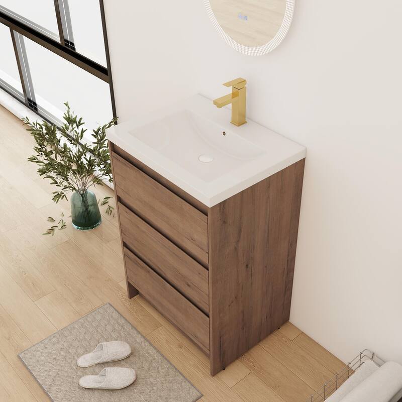 Bathroom Vanity With Sink In 24/72 Inch, Freestanding Bathroom Vanity With Soft Close Drawer and Adjustable Shelf