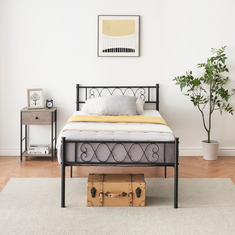 Black Metal Twin Bed Frame with Headboard