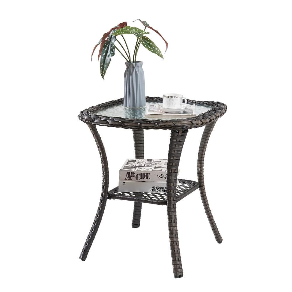 Pocassy Patio Wicker Coffee Table, Outdoor Rattan Side Table - 20"X20"