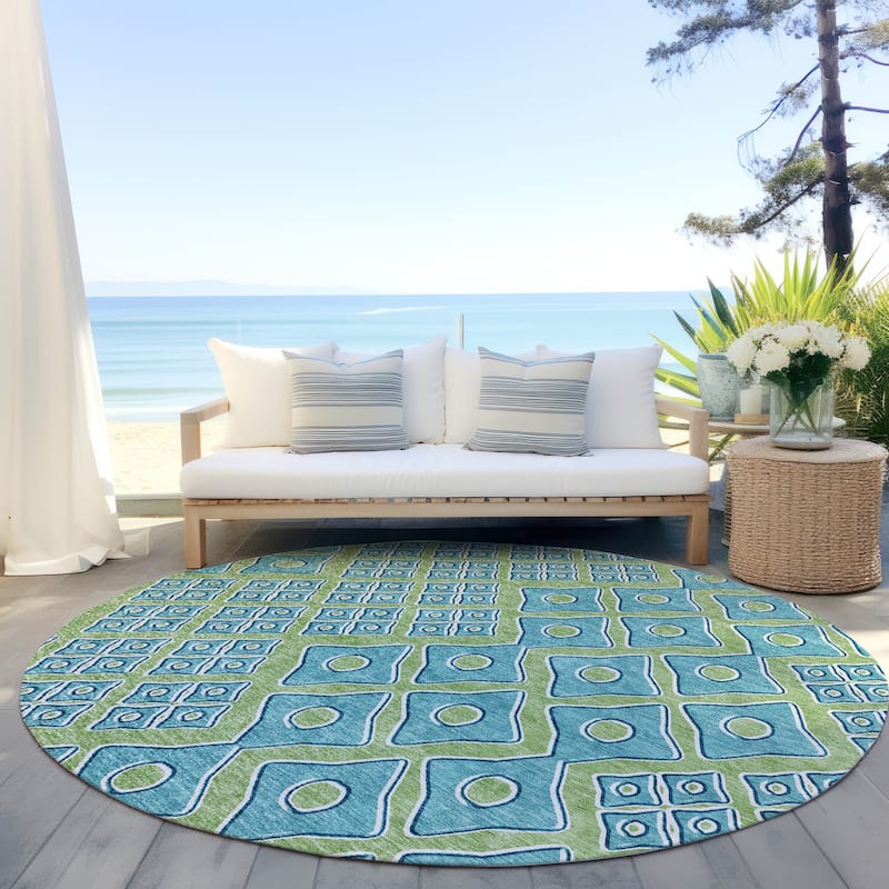 Machine Washable Indoor/ Outdoor Chantille Diamond Rug - Aloe - 8' x 8'
