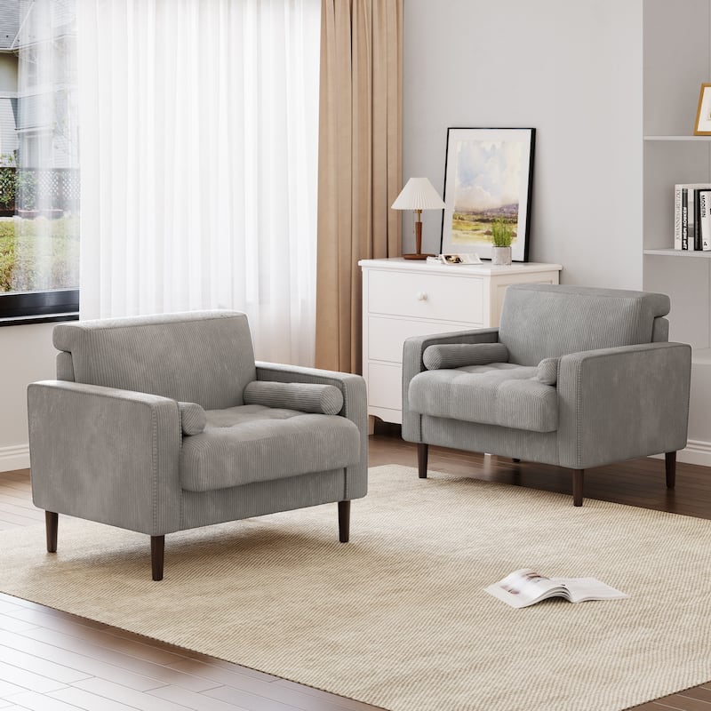 Modern Upholstered Accent Chairs, Corduroy Wide Armchairs For Living Room