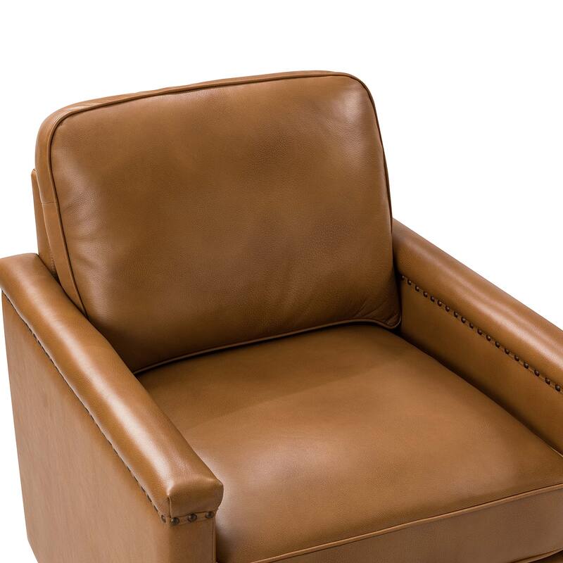 Rita Classic Genuine Leather Swivel Armchair With Nailhead Trims By HULALA HOME