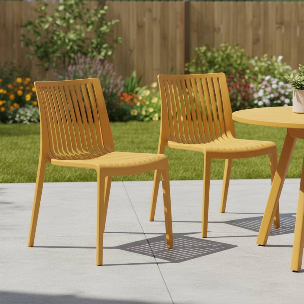 HomeRoots Set of Two Gold Heavy Duty Plastic Outdoor Stacking Accent Chairs