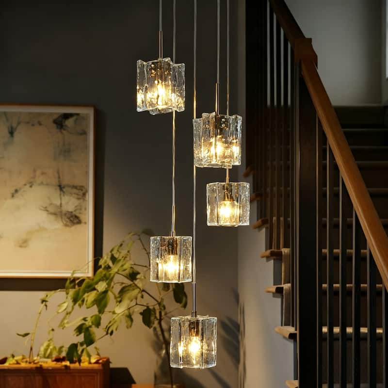 Kasy Modern 5-Light Cluster Chandelier Textured Glass Kitchen Island Pendant - D 15" x H 9"