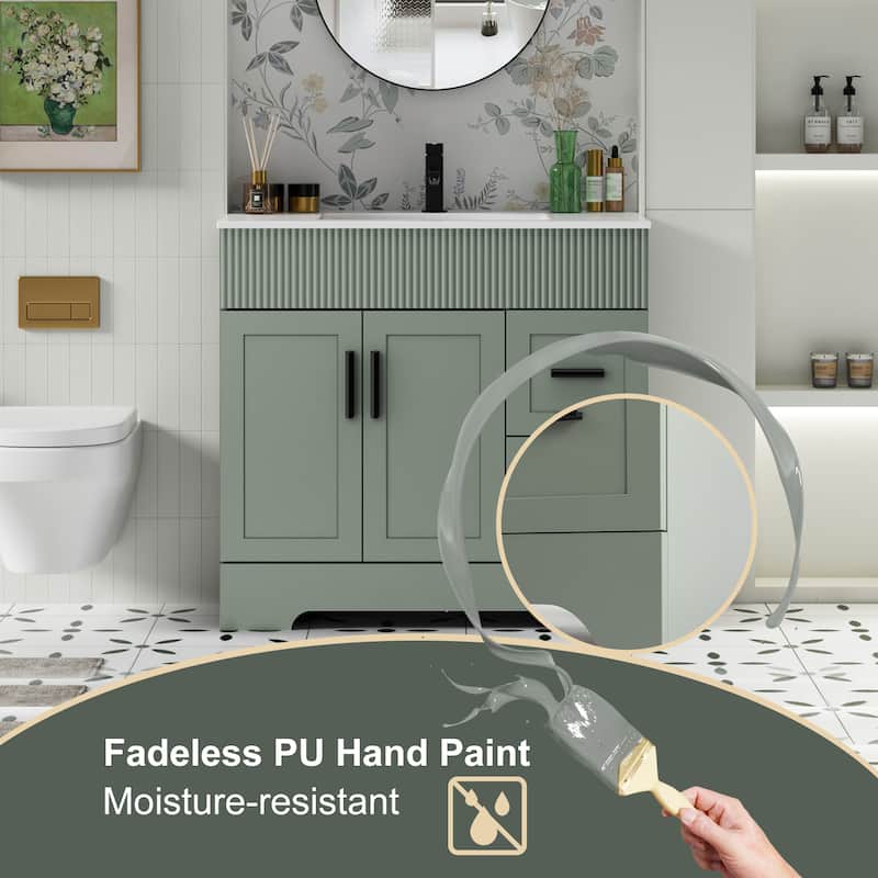 30"/36"/48" Single Bathroom Vanity Set with Drop in Sink Top with Wave Lines