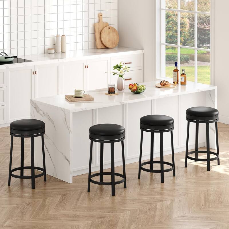 Swivel Bar Stools, Set of2/ 4 Bar Chairs, 61 cm High Kitchen Counter Stools with Faux Leather Seat and Sturdy Metal Frame