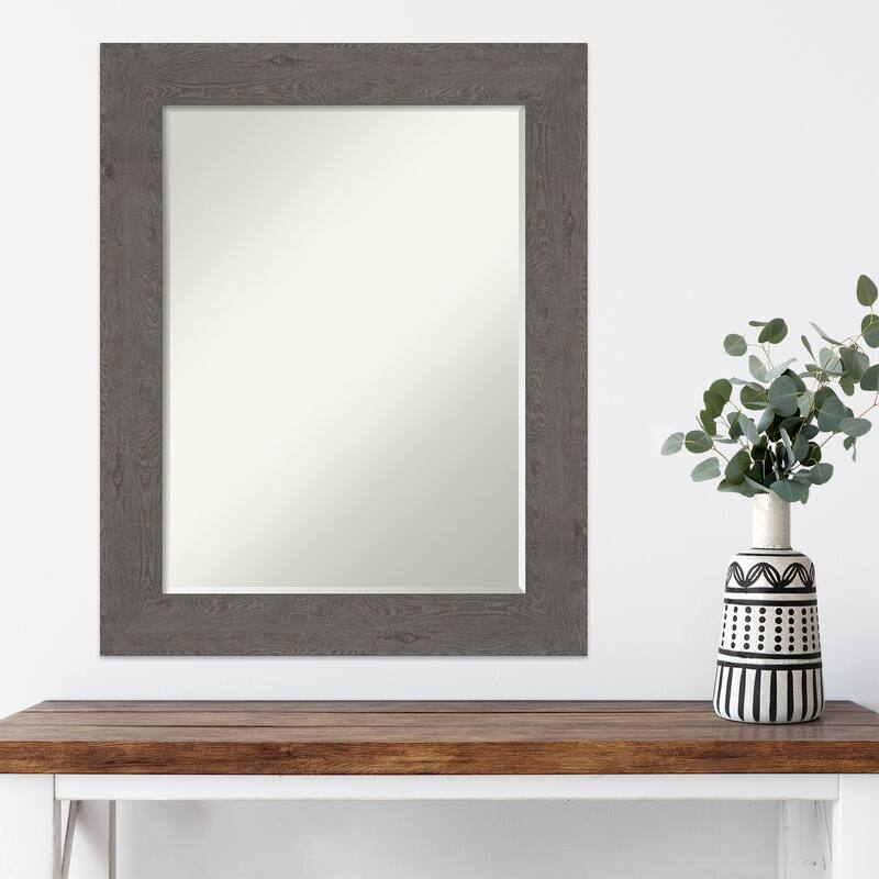 Petite Bevel Wall Mirror - Rustic Plank Espresso Frame - 23 x 29 in