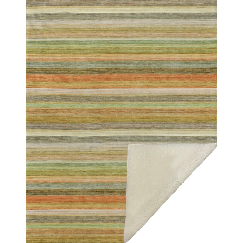Premium Machine Washable Ombre Stripe Sherpa Throw Blanket