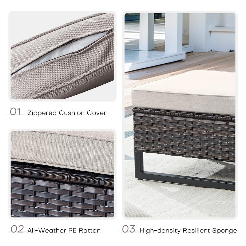2 Pieces Patio Rattan Ottomans