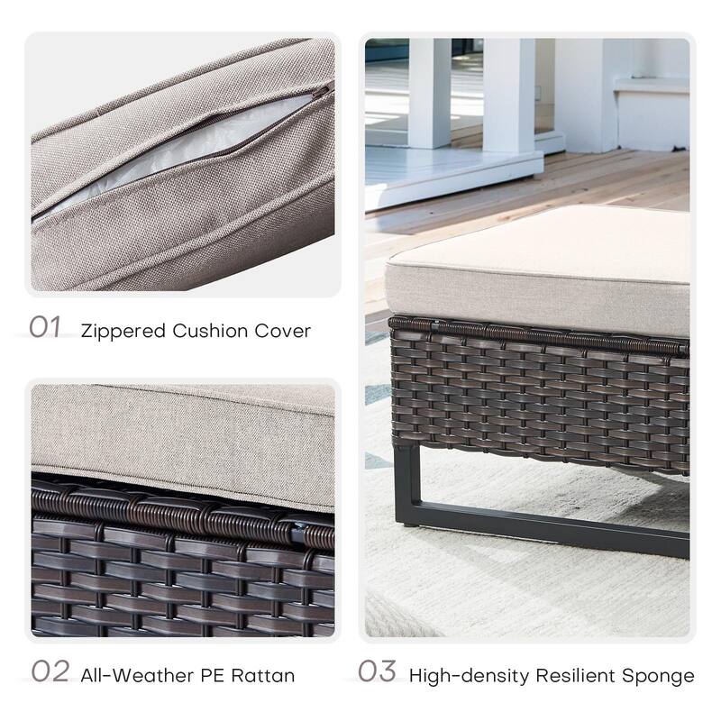 Outdoor Sofa Chairs Ottomans and Fire Table Brown-Beige - Brown