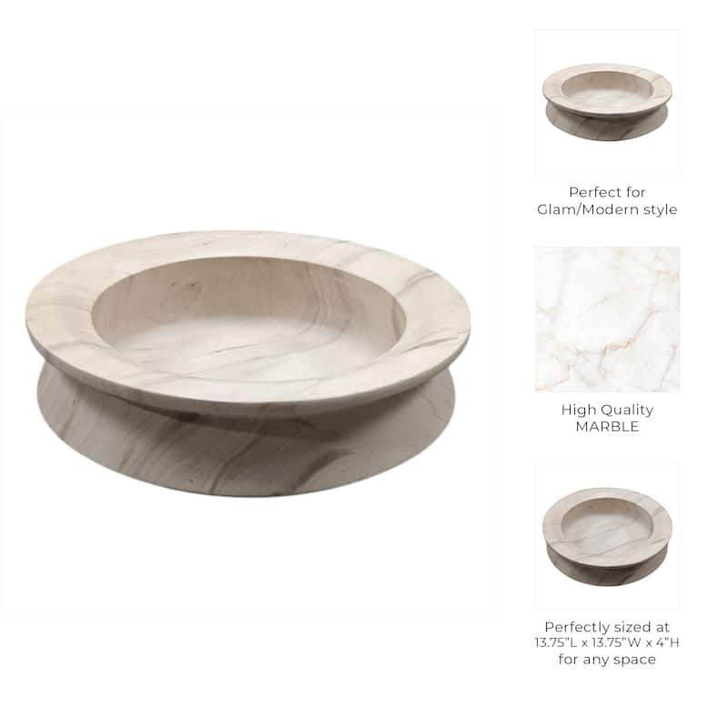 Marble Stone Bowl Valencia Design for Home Office - 4" Ivory - 14" x 14" x 4"
