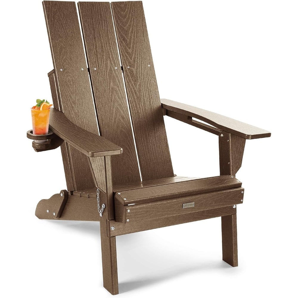 WINSOON Modern HDPE Outdoor Folding Adirondack Chair With Cup Holder