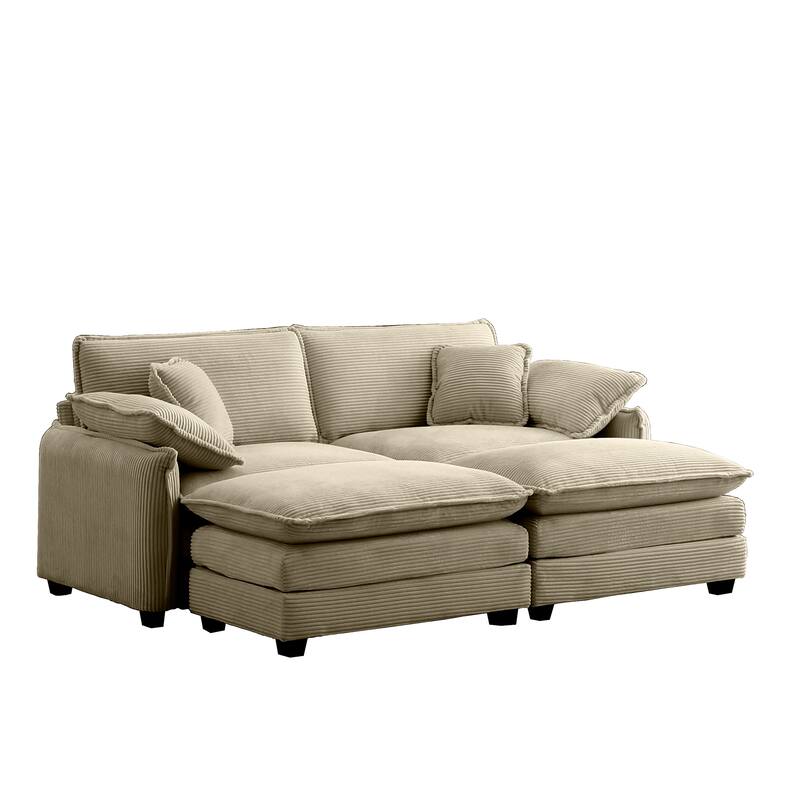 4-Piece Corduroy Modular Sleeper Sectional Sofa with 2 Ottomans & 4 Pillows