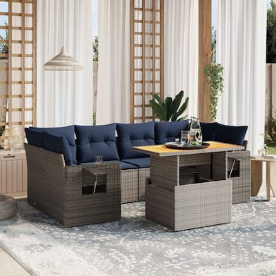 vidaXL Patio Sofa Set with Cushions Outdoor Furniture 7 Piece Poly Rattan