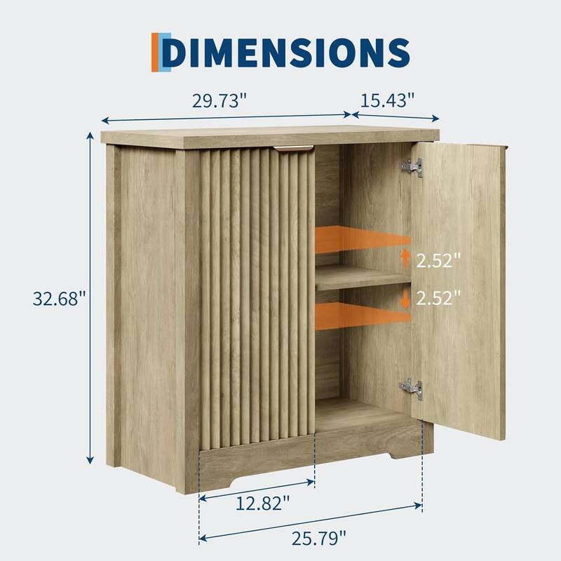 Fluted Buffet Sideboard Cabinet with Doors & Shelves