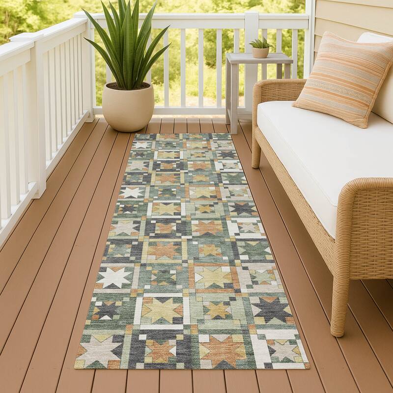 Machine Washable Indoor/ Outdoor Global Goddard Chantille Rug - Basil - 2'3" x 7'6"